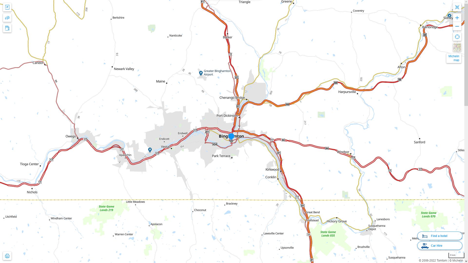 Binghamton New York Highway and Road Map